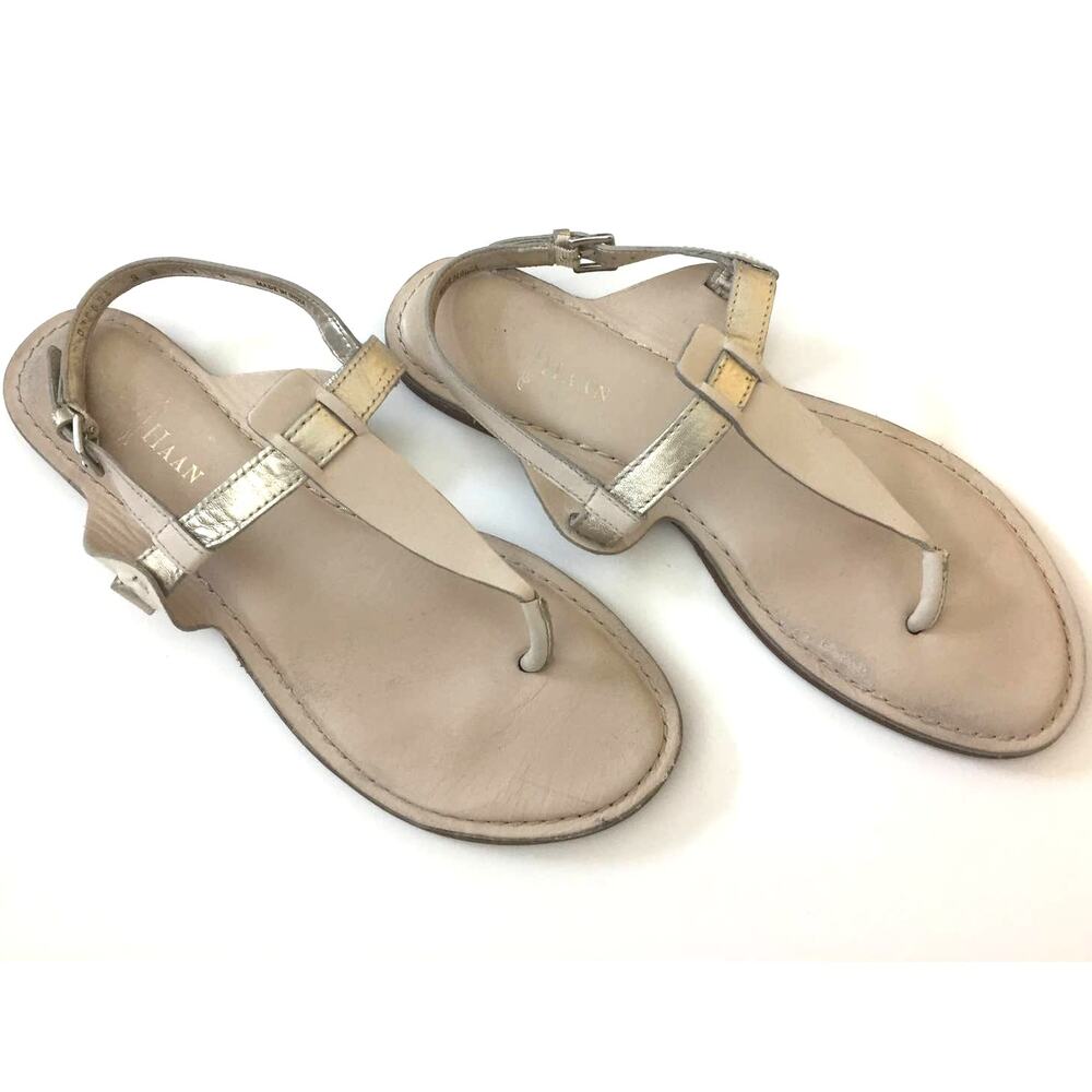 Cole Haan Womens Gold Ivory Leather Thong Slingback Flat Sandals Size 9 B